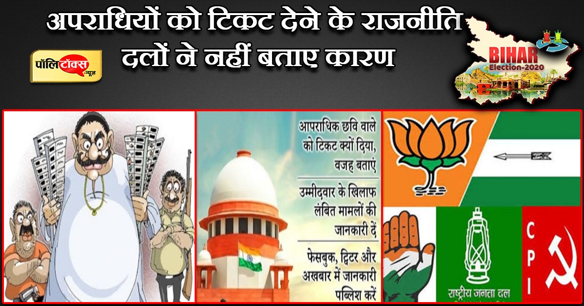 बिहार चुनाव: अपराधियों को टिकट देने के राजनीति दलों ने नहीं बताए कारण