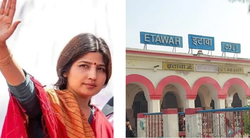 vote for dimple yadav slogan announcement at etawah railway station