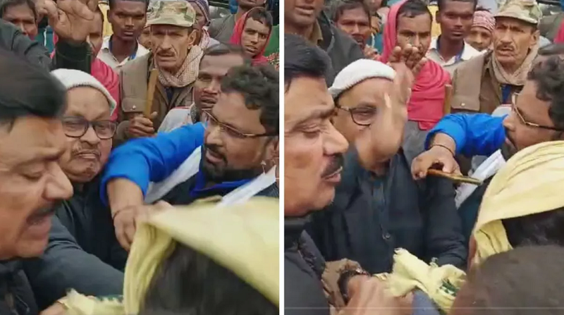 jdu mla gopal mandal slapped family of deceased who were demanding compensation in bhagalpur